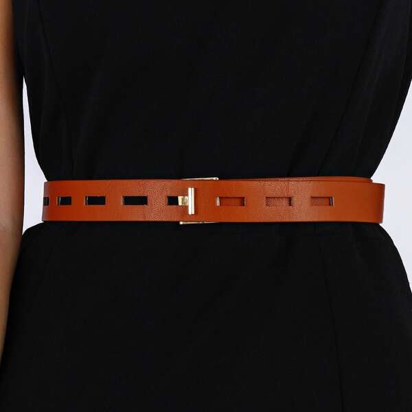 

Hollow Out Geometric Belt, Brown