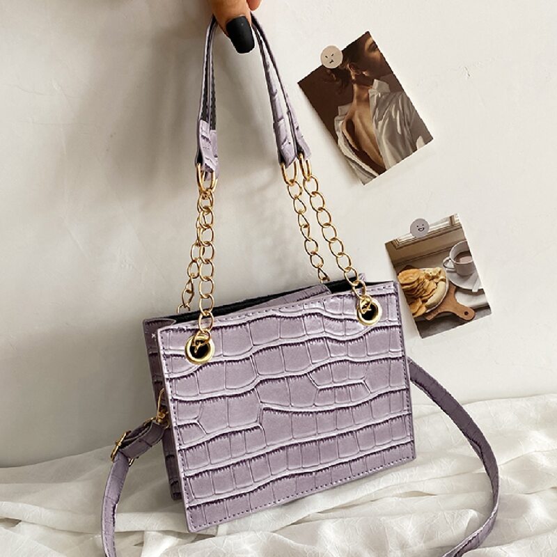 

Croc Embossed Shoulder Bag, Purple