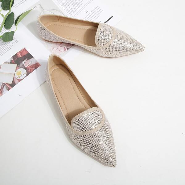 

Glitter Decor Loafers, Champagne