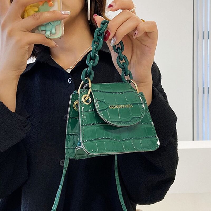 

Croc Embossed Satchel Bag, Green