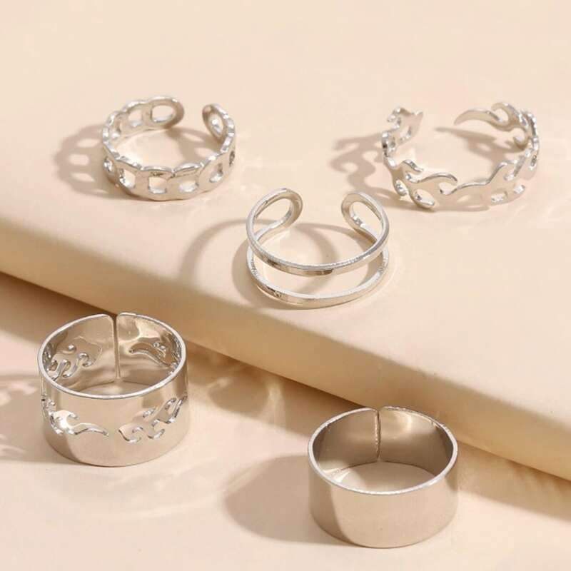 

5pcs Hollow Out Decor Ring, Silver