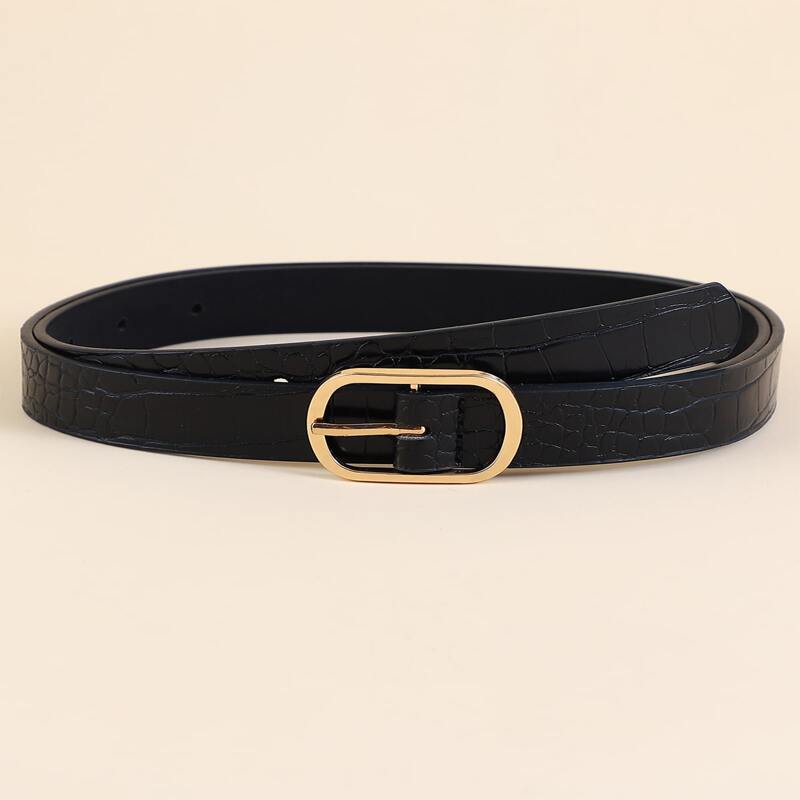 

Croc Embossed Buckle Belt, Black