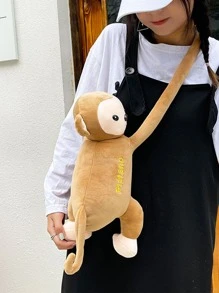 Cartoon Monkey Design Shoulder Bag - Khaki - View 1