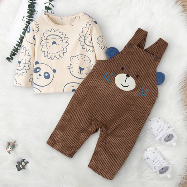 

Baby Cartoon Graphic Tee & Embroidered Overall Jumpsuit, Multicolor