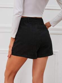 SHEIN Essnce Zipper Fly Corduroy Shorts - Black - View 3
