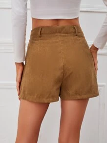 Chiquease Zipper Fly Corduroy Shorts Without Belt - Brown - View 2