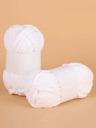 1skein Solid Color Polyester Braided Yarn, White Hand-Woven Scarf Thread For DIY Crafting