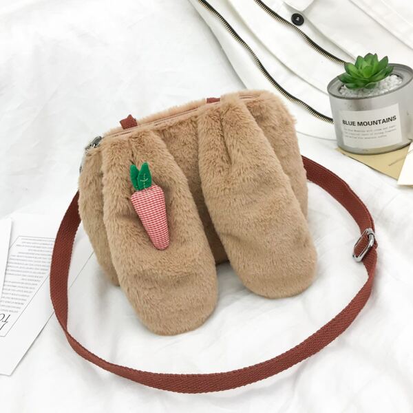 

Girls Rabbit Design Fluffy Crossbody Bag, Brown