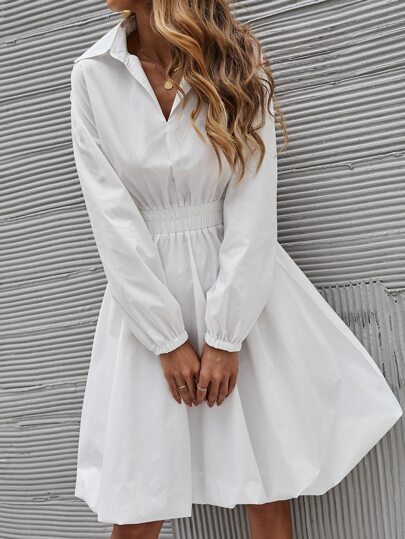 ドレス シャーリングウエスト ドロップショルダー