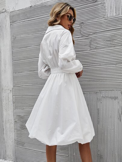 ドレス シャーリングウエスト ドロップショルダー