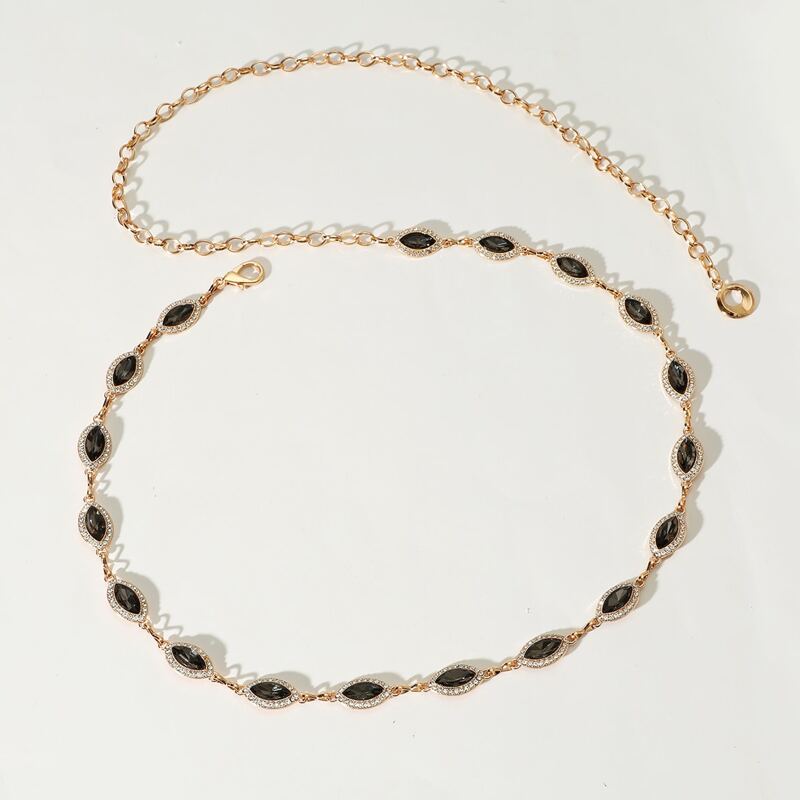 

Rhinestone Decor Chain Belt, Black