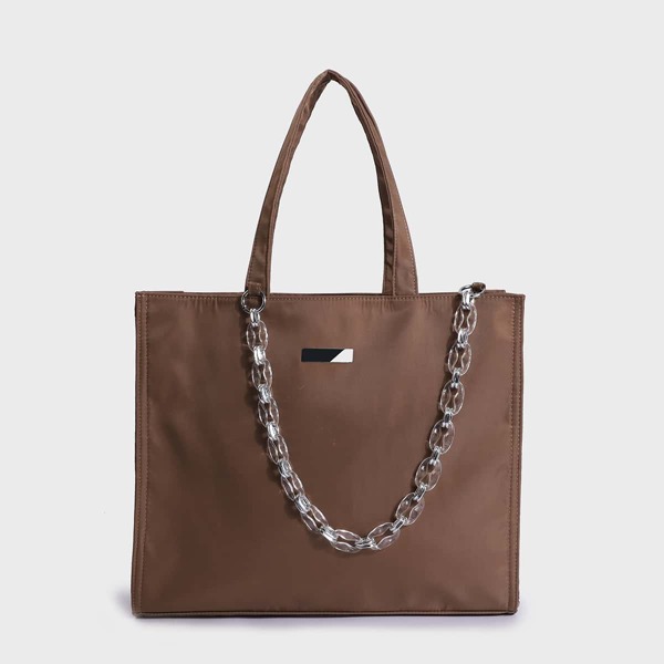 

Chain Decor Shoulder Tote Bag, Brown