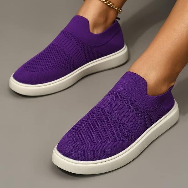 

Minimalist Knit Slip On Sneakers, Purple