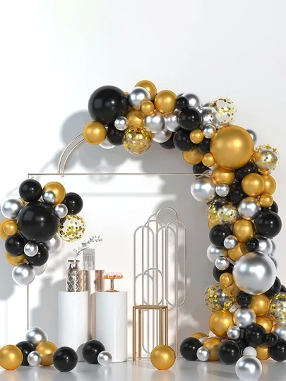 106pcs Black, Gold & Silver Party Decoration Balloon Set