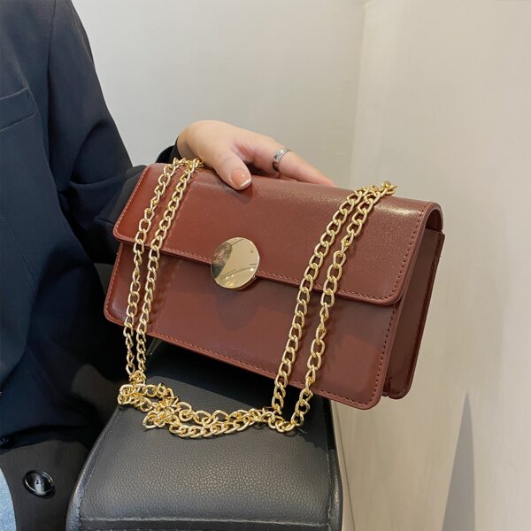 

Minimalist Flap Chain Shoulder Bag, Coffee brown