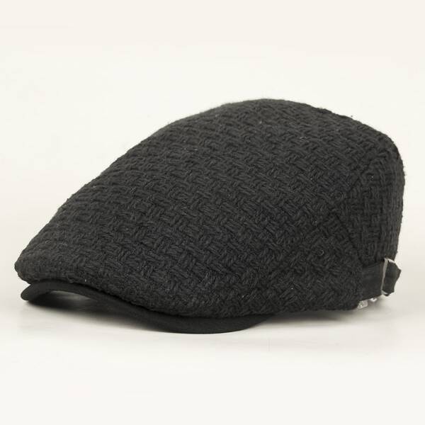 

Men Metal Buckle Detail Beret, Black