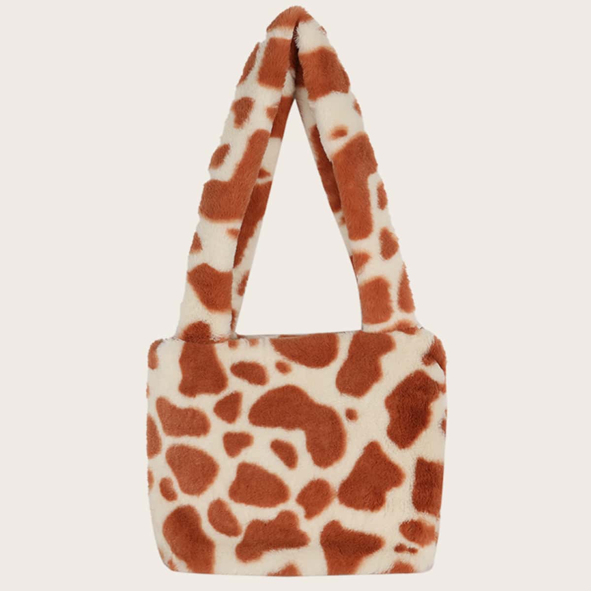 

Cow Print Fluffy Shoulder Tote Bag, Multicolor