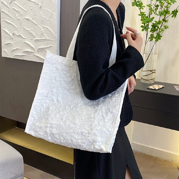 

Minimalist Ruched Design Shoulder Tote Bag, White