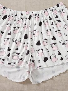 Plus Cartoon Graphic Lettuce Trim PJ Set - White - View 5