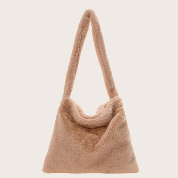 

Minimalist Fluffy Shoulder Bag, Khaki