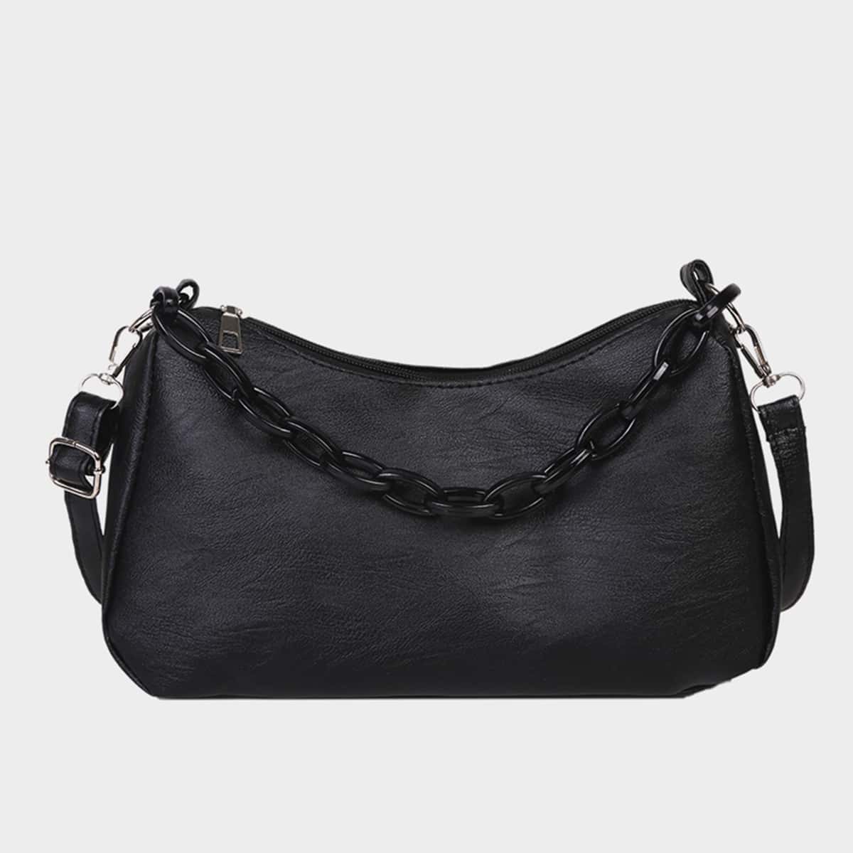 

Chain Handle Shoulder Bag, Black