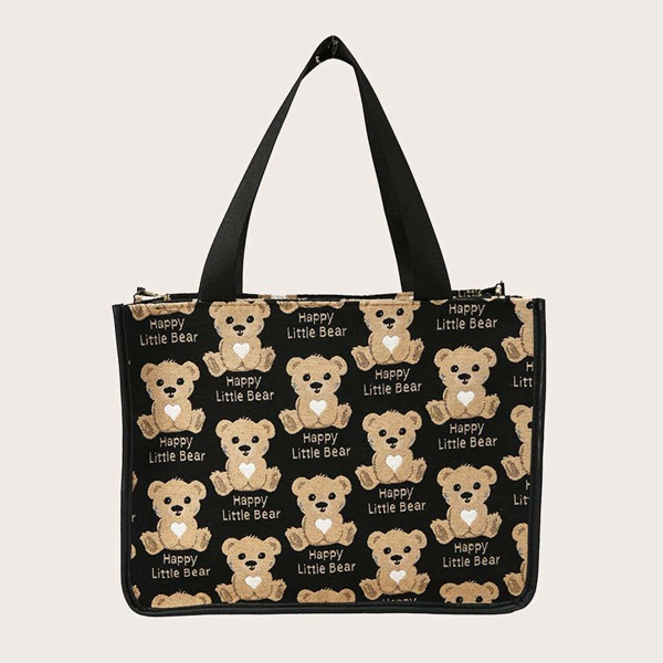 

Cartoon Bear Graphic Tote Bag, Multicolor