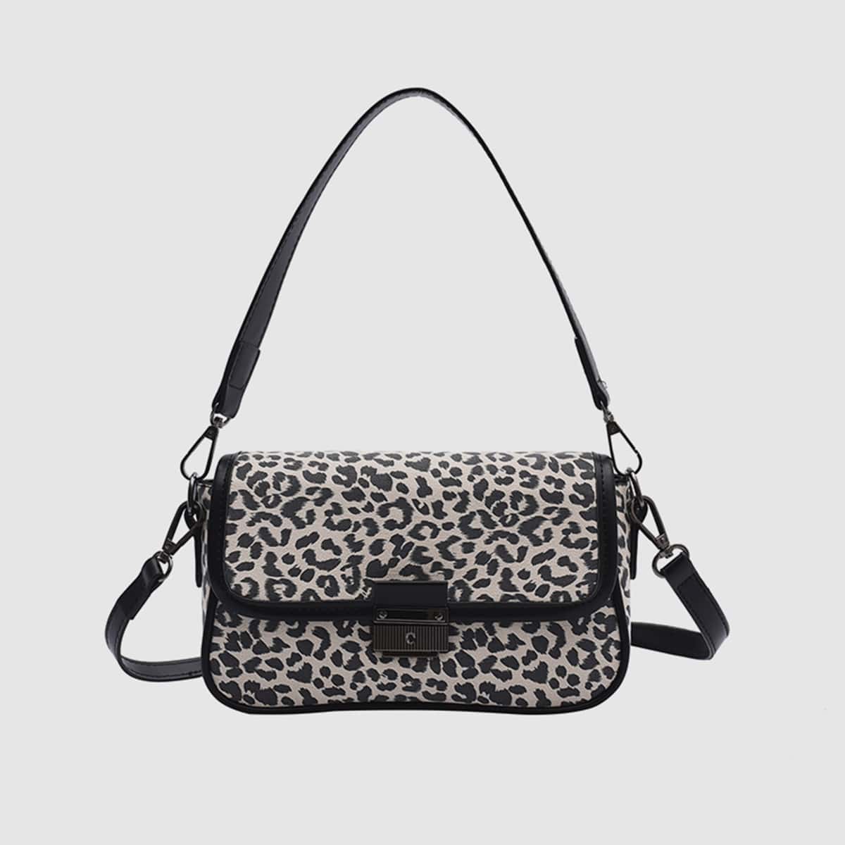 

Leopard Shoulder Bag, Black and white