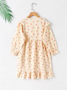 Niñas Vestido con estampado de fruta bajo con fruncido - Beis - Ver 2