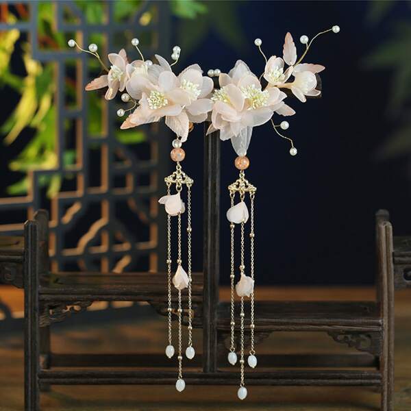 

2pcs Flower Decor Hair Clip, Orange