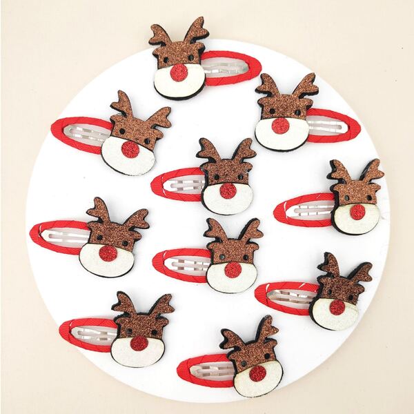 

10pcs Christmas Deer Decor Hair Clip, Multicolor
