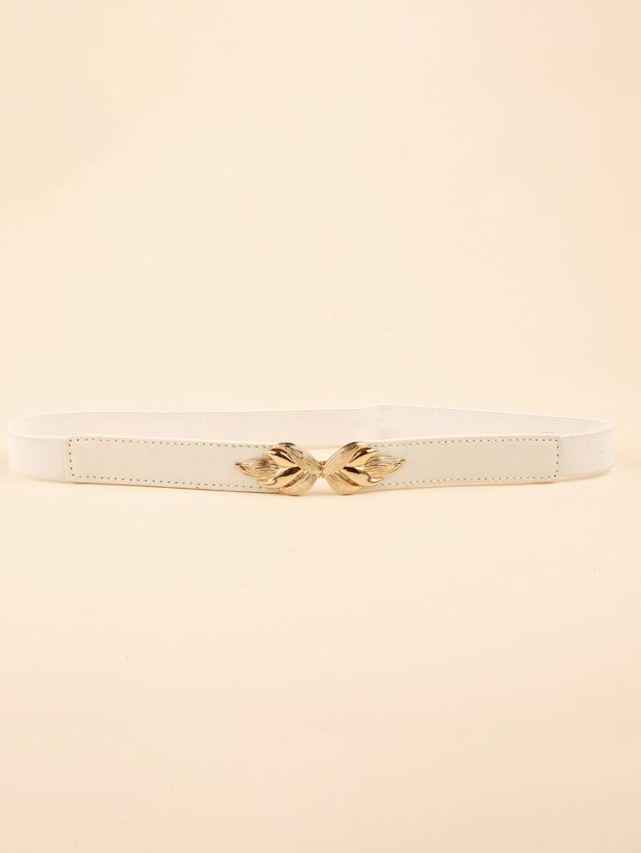 扣飾鬆緊腰帶 - 白色 - 查看 1