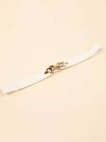 扣飾鬆緊腰帶 - 白色 - 查看 2