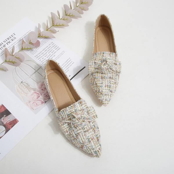 

Bow Decor Point Toe Loafers, Multicolor