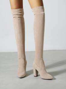 Giày bốt vớ Suedette  Gót thô - Màu be - Xem 1