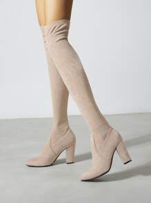 Giày bốt vớ Suedette  Gót thô - Màu be - Xem 2