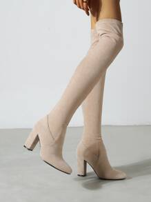 Giày bốt vớ Suedette  Gót thô - Màu be - Xem 4