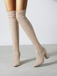 Giày bốt vớ Suedette  Gót thô - Màu be - Xem 5