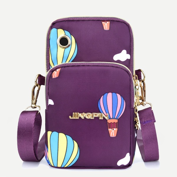 

Cartoon Graphic Phone Bag, Purple