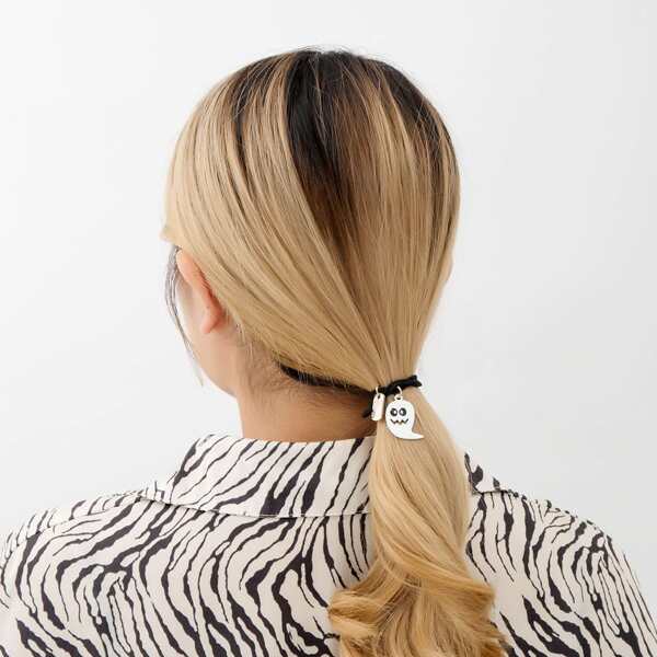

2pcs Halloween Ghost Charm Hair Tie, Multicolor