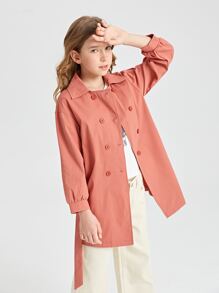 SHEIN 女孩雙排釦腰帶外套