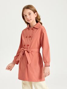 SHEIN 女孩雙排釦腰帶外套