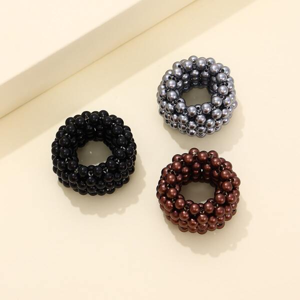 

3pcs Bead Decor Hair Tie, Multicolor