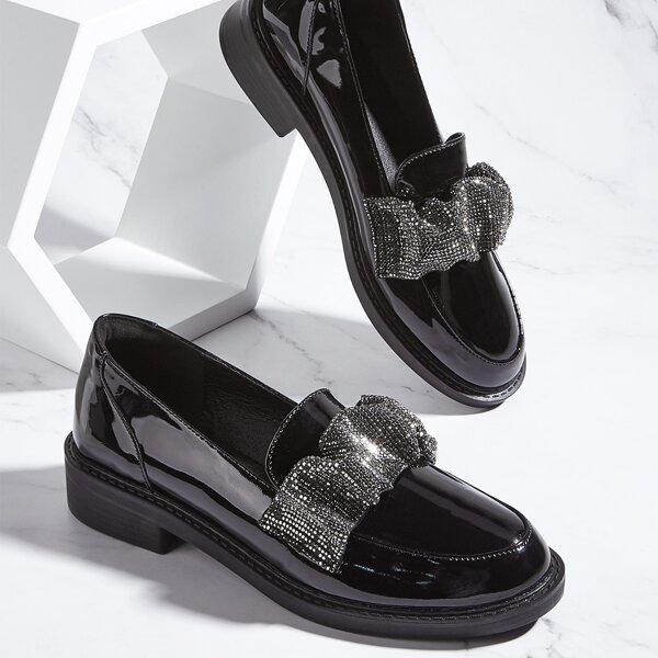 

Rhinestone Decor Loafers, Black