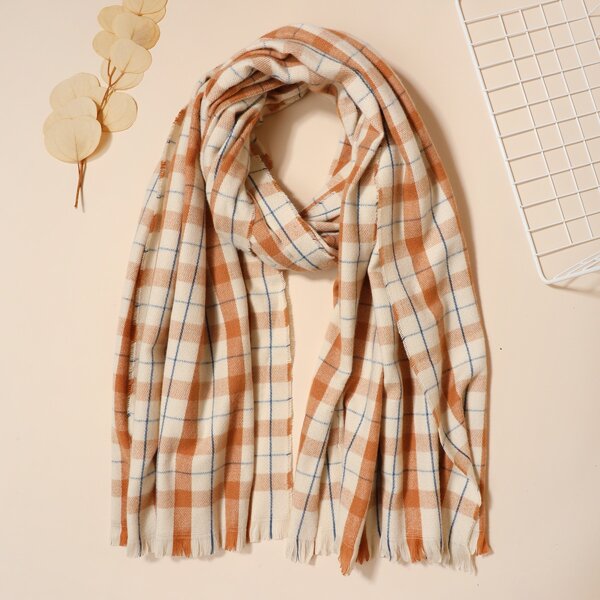 

Raw Hem Plaid Scarf, Multicolor