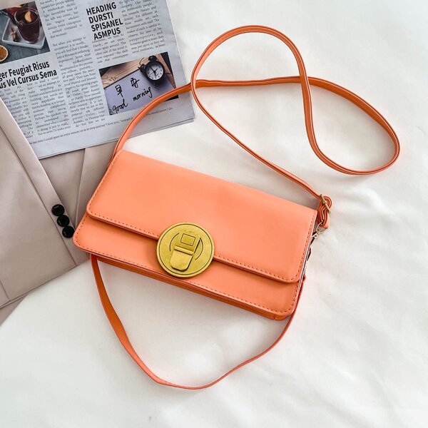 

Minimalist Metal Lock Shoulder Bag, Orange