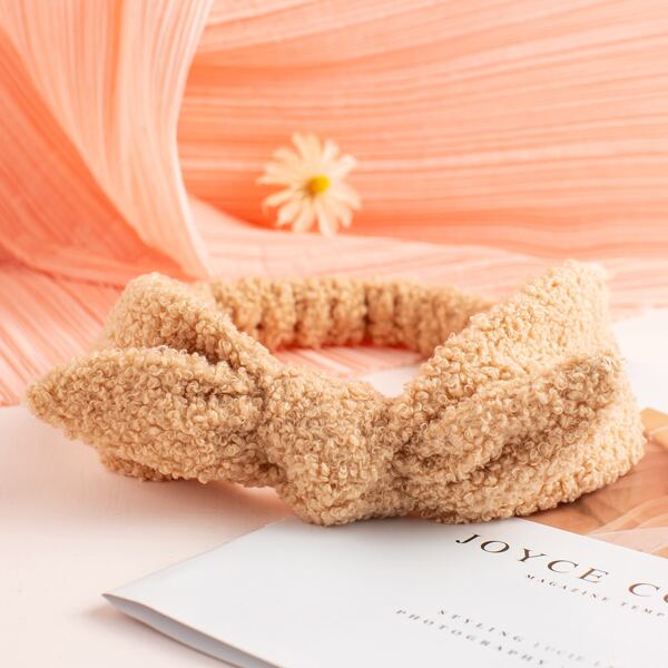 

Bow Decor Fuzzy Hair Band, Coffee