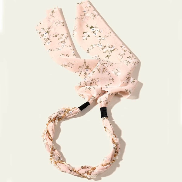 

Flower Print Hair Band, Baby pink
