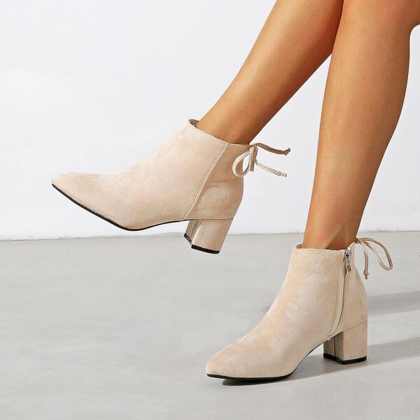 

Suede Tie Back Chunky Heeled Classic Boots, Beige