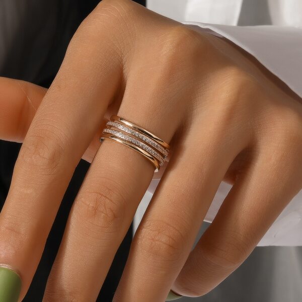 

Zircon Decor Cuff Ring, Gold