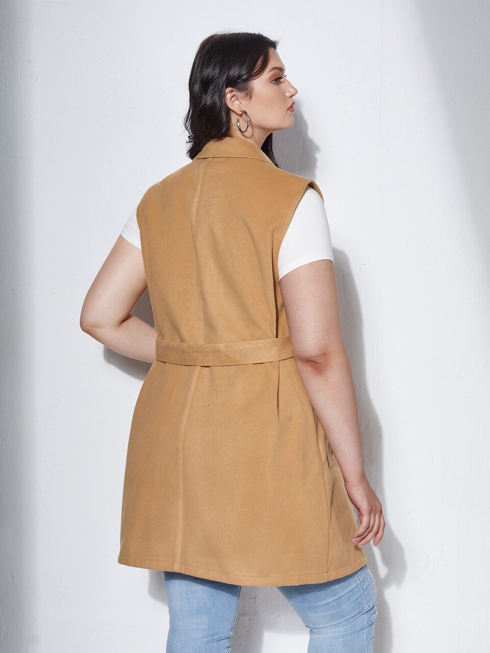 Plus Dual Pocket Belted Vest Overcoat